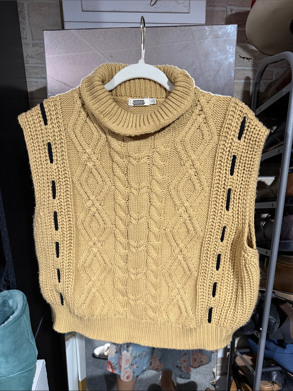 gimmicks by BKE Sleeveless Cable Knit Turtleneck Sweater Vest - Mustard Yellow